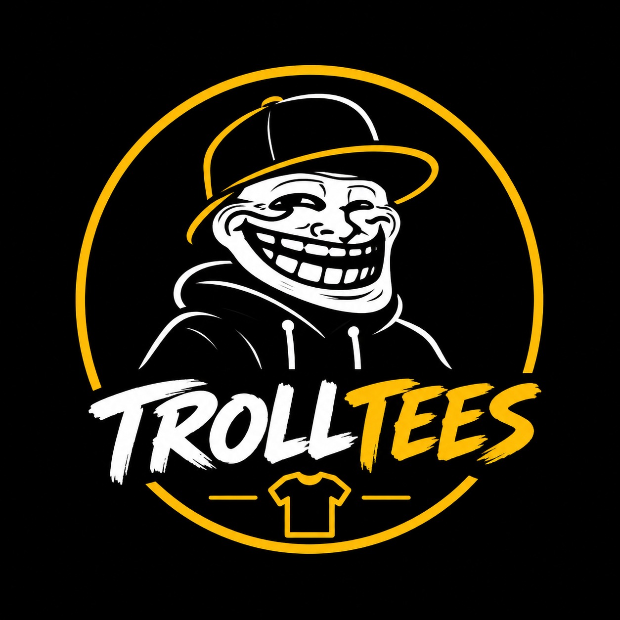 Troll Tees logo: a grinning character in a cap and hoodie